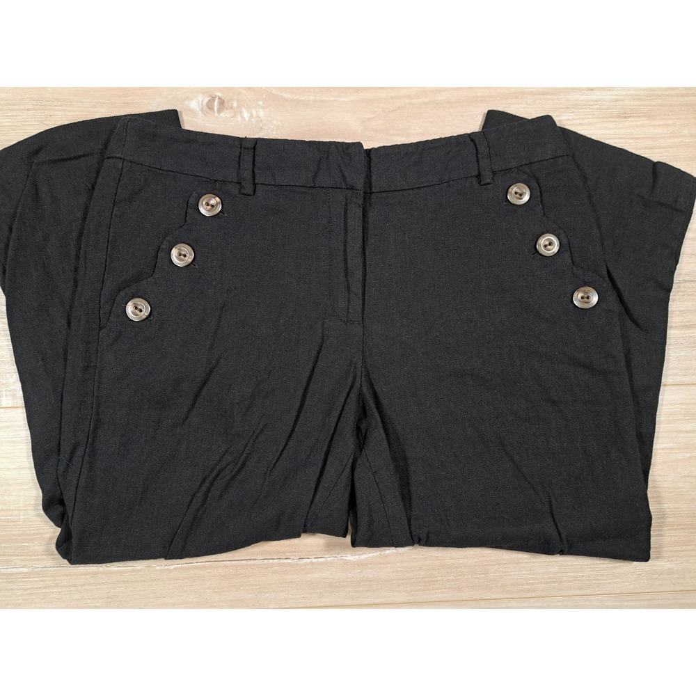 Isaac Rachel Black Linen Blend Sailor Button Trousers Size 10 Straight Leg